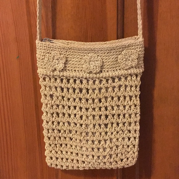 Handbags - NEW CROCHETED Woven, Weave Tan Crossbody Purse with Lining